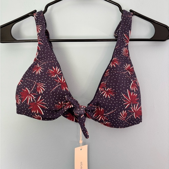 Eberjey Womens Cassidy Bikini Top Size XS Botanical Polka Dots Tie Front Navy - Picture 1 of 5